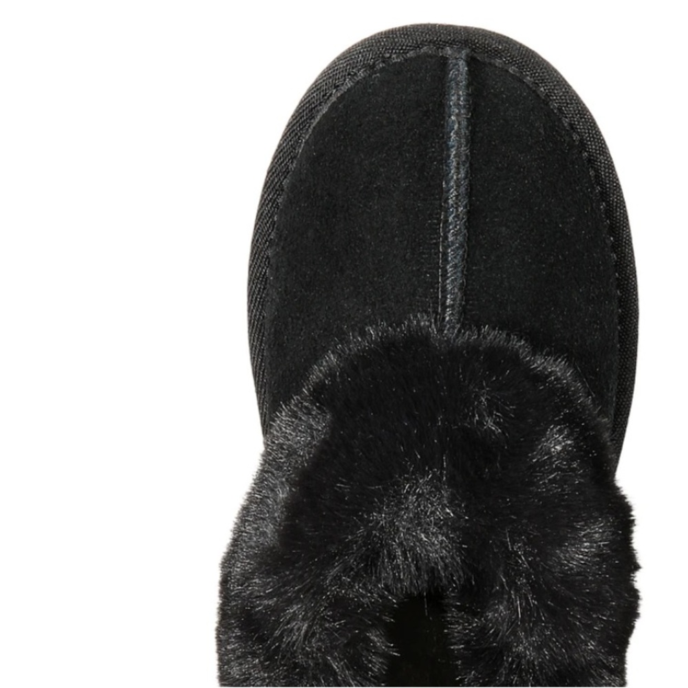 Black Genuine Leather with Faux Fur Lined Shoe Slipper